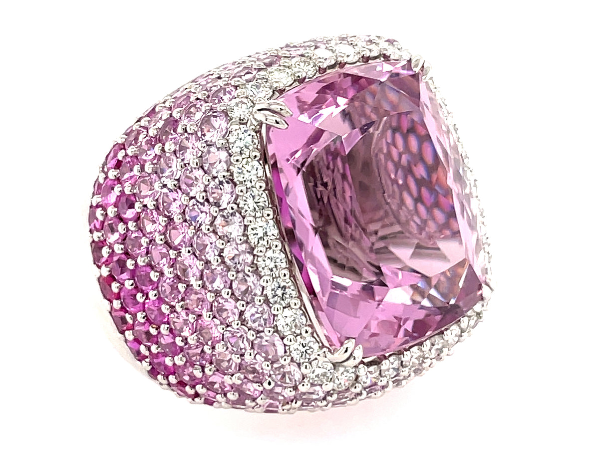 KUNZITE, PINK SAPPHIRE & DIAMOND LARGE PAVE RING