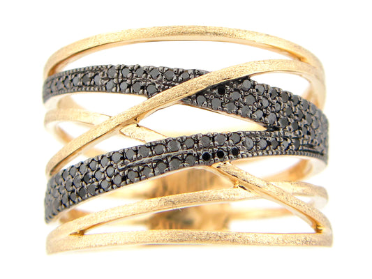 BLACK DIAMOND MULTI STRAND RING, SATIN FINISH, 14KY (R)