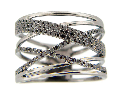 BLACK DIAMOND MULTI STRAND RING, 14K BLACK FINISH (R)