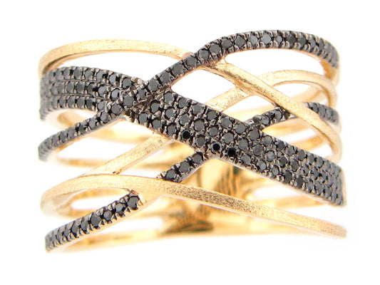 BLACK DIAMOND MULTI STRAND RING,  SATIN FINISH, 14KY (R)