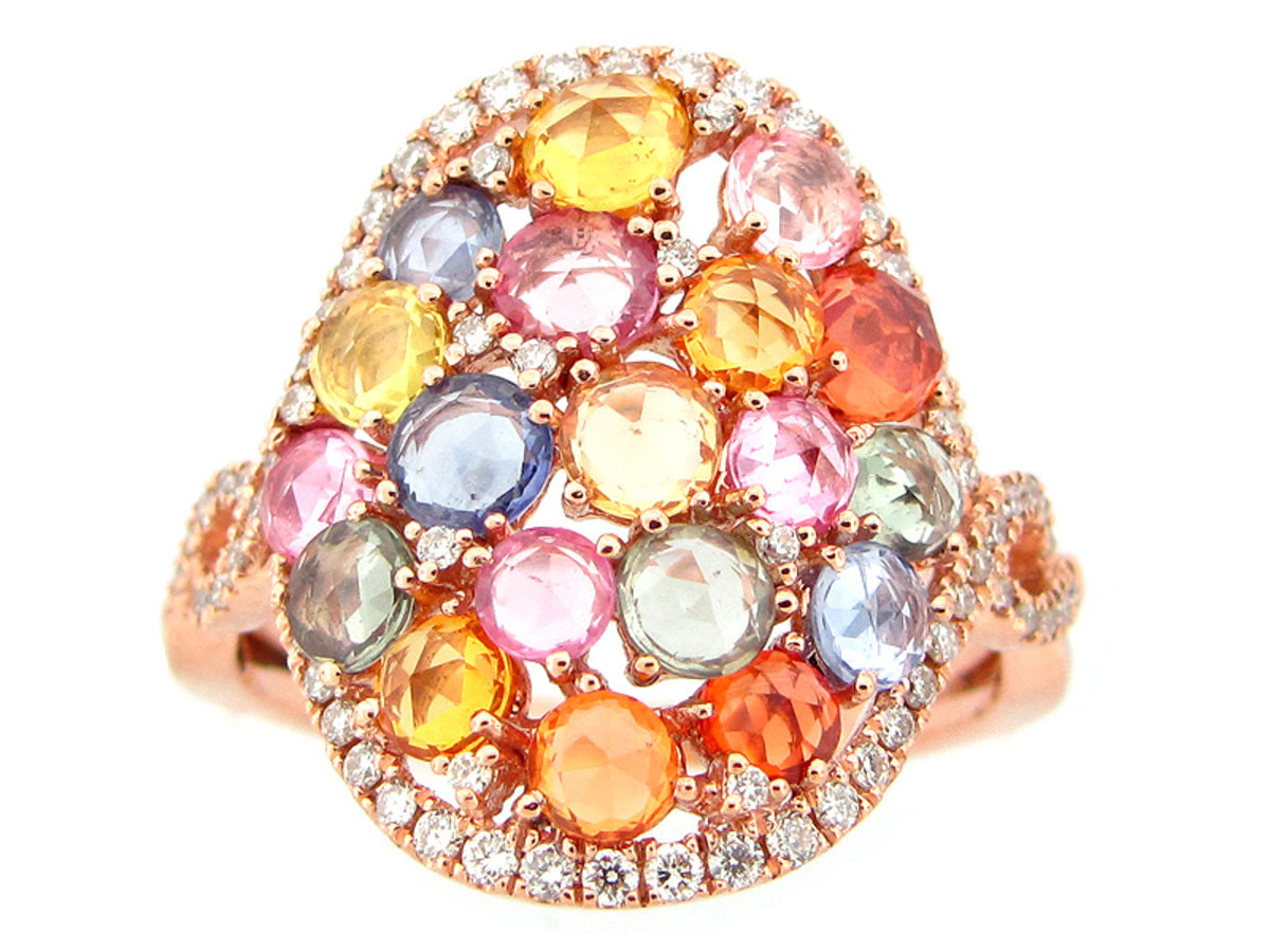 ROSE CUT FANCY COLOR SAPPHIRE & DIAMOND RING, 14KR (H)