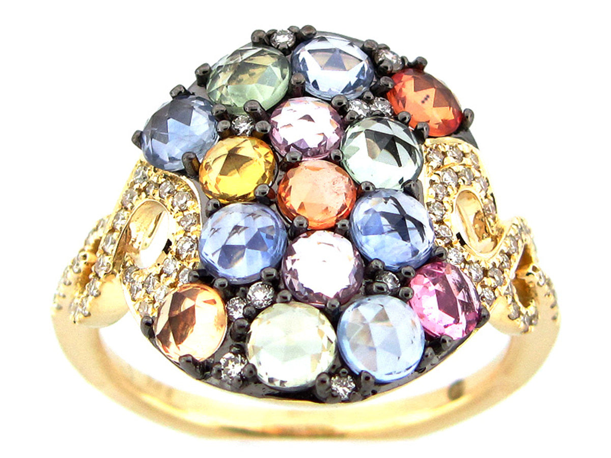 ROSE CUT FANCY COLOR SAPPHIRE & DIAMOND RING, 14KY (H)