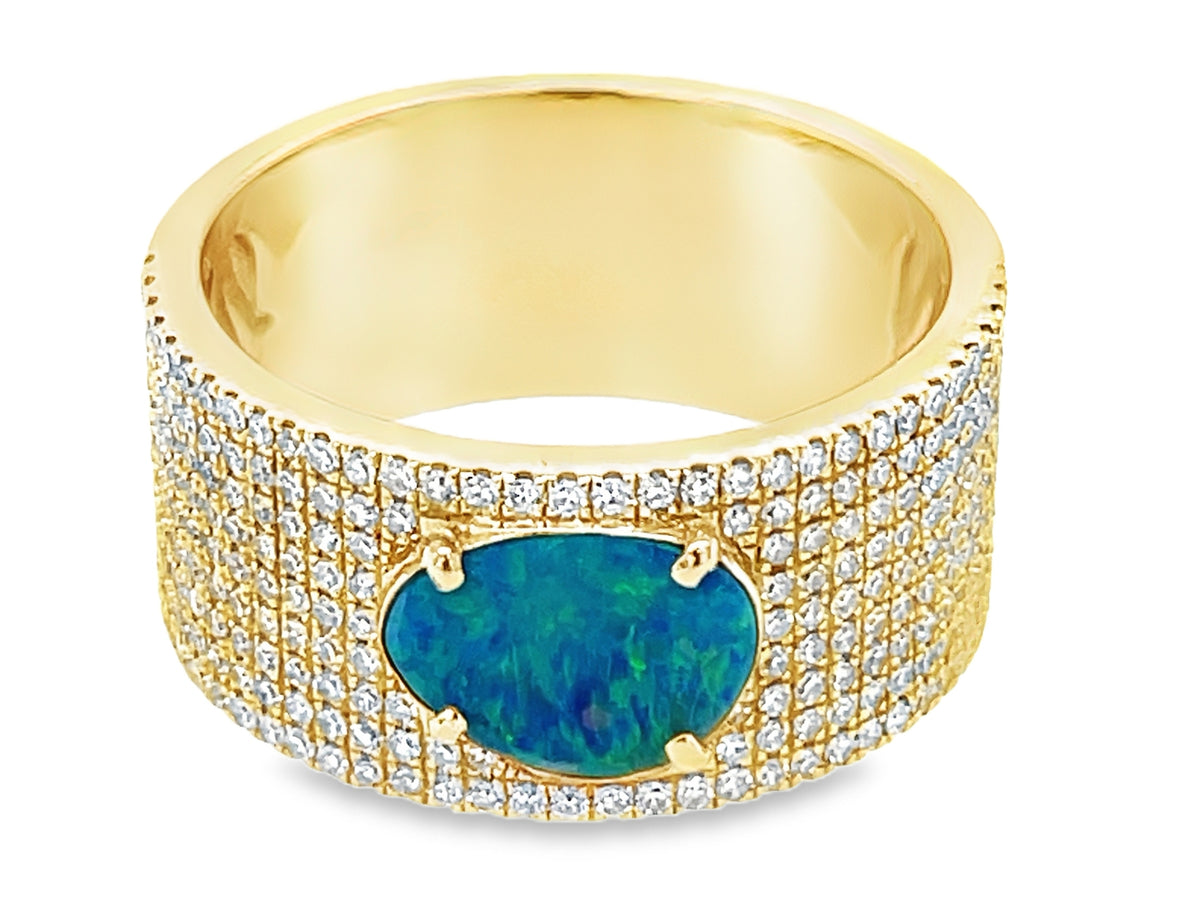 BLACK OPAL DOUBLET & DIAMOND PAVE RING, 9.5MM