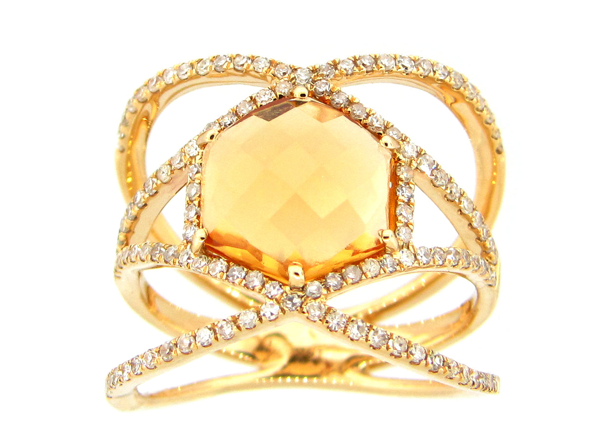 CITRINE & DIAMOND RING, 14KY (H)
