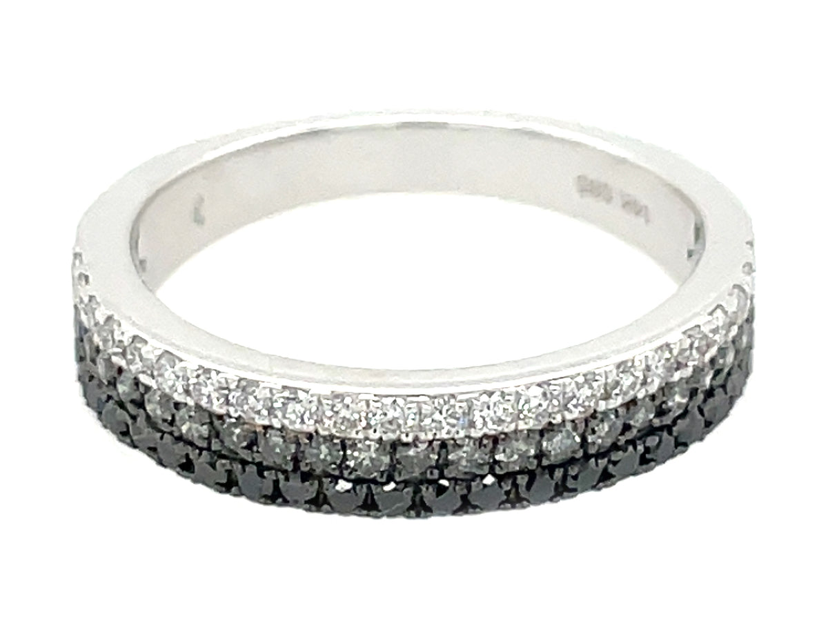 Black, Gray White Diamond 3 Row Ring