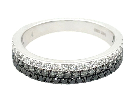 Black, Gray White Diamond 3 Row Ring