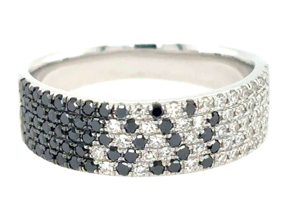 Black White Diamond 5 Row Pave Ring, 6mm