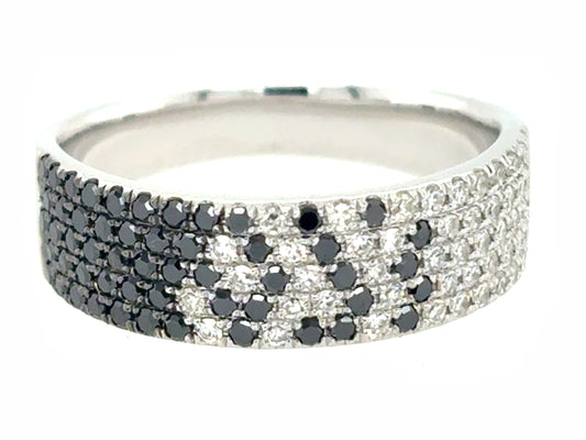 Black White Diamond 5 Row Pave Ring, 6mm