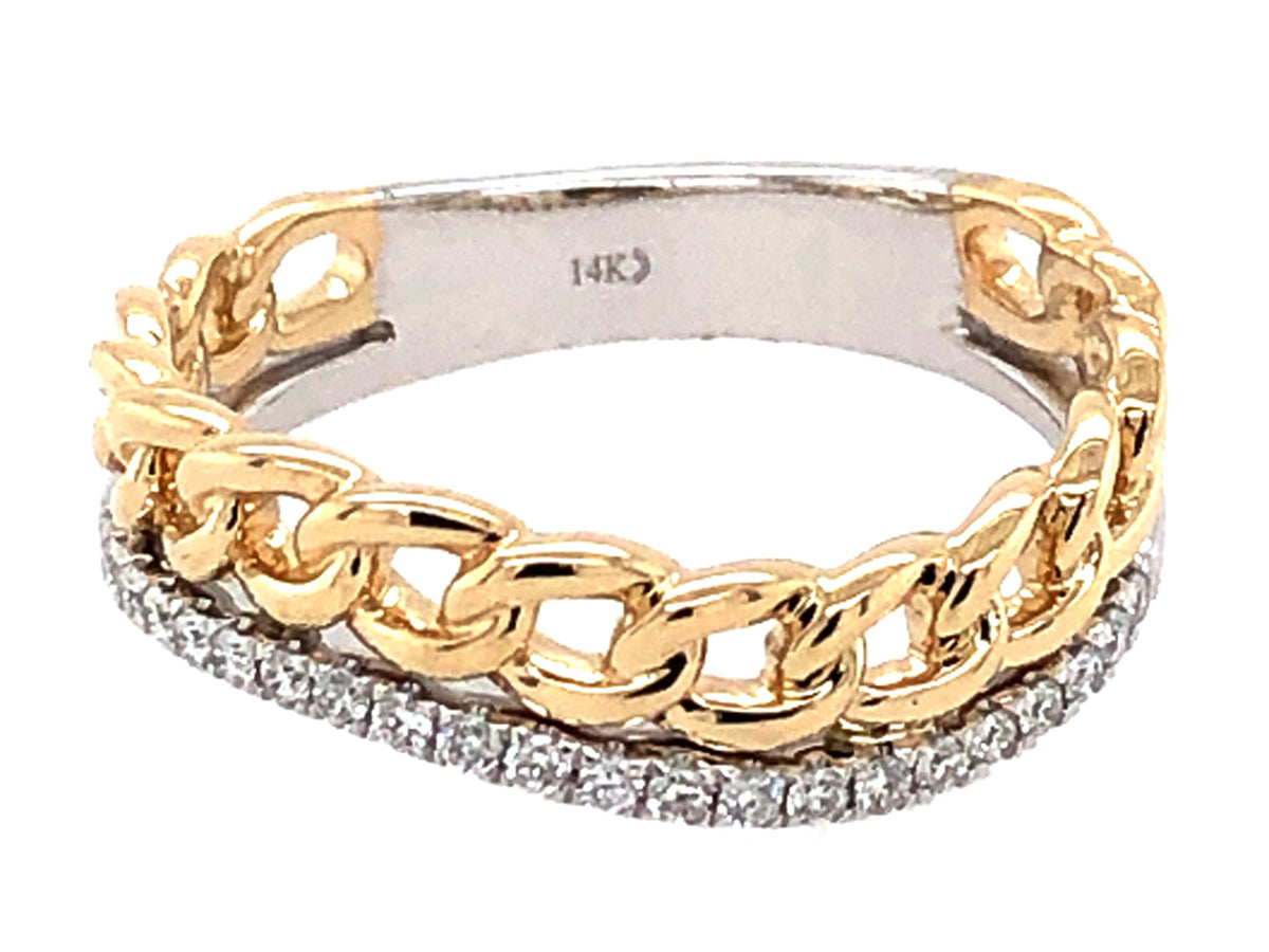 DIAMOND LINK WAVE RING, 14KWY (N)