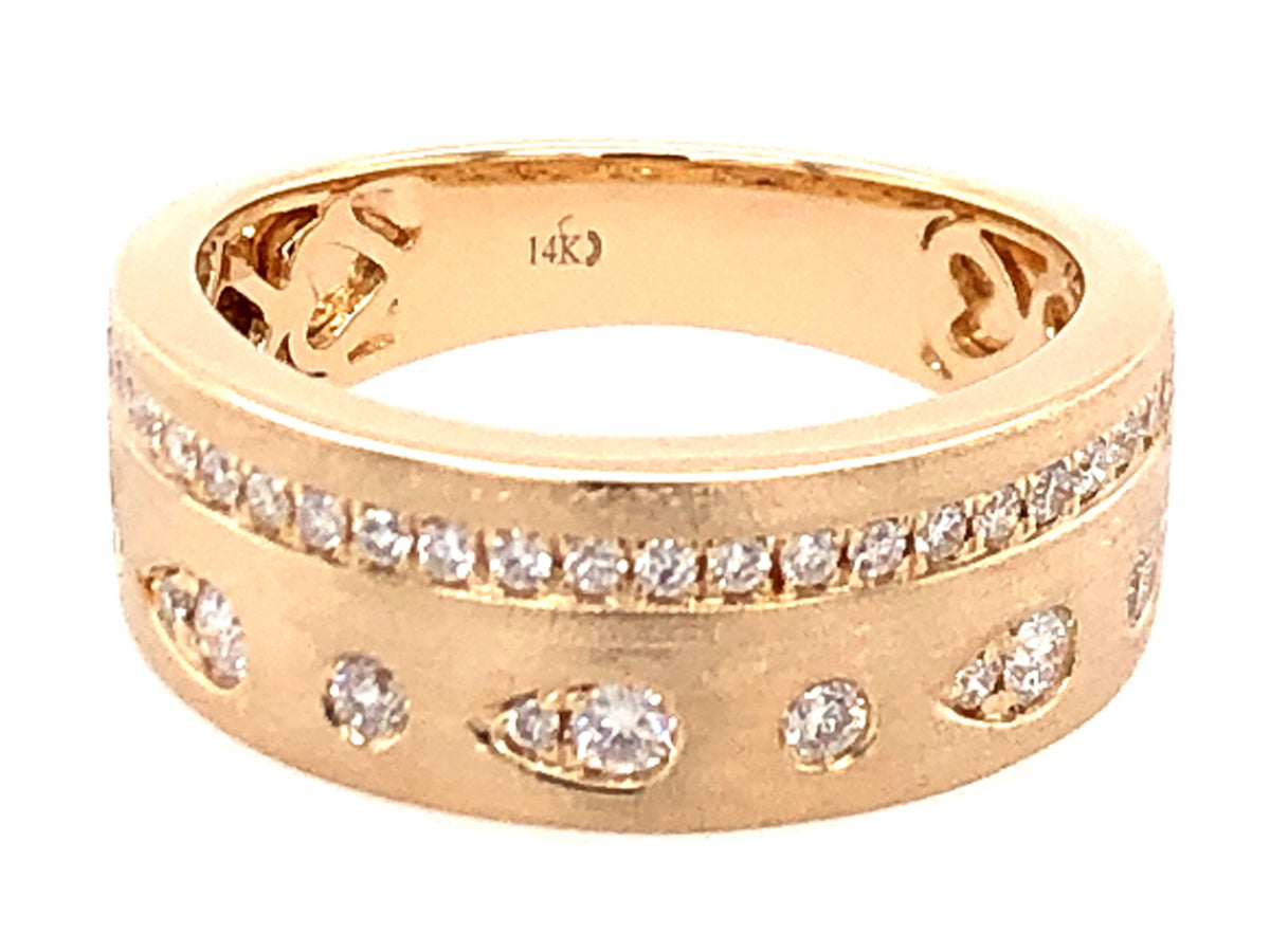 DIAMOND FLUSH SET LINE & DOTS RING, SATIN FINISH, 14KY (N)