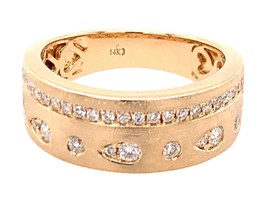 DIAMOND FLUSH SET LINE & DOTS RING, SATIN FINISH, 14KY (N)