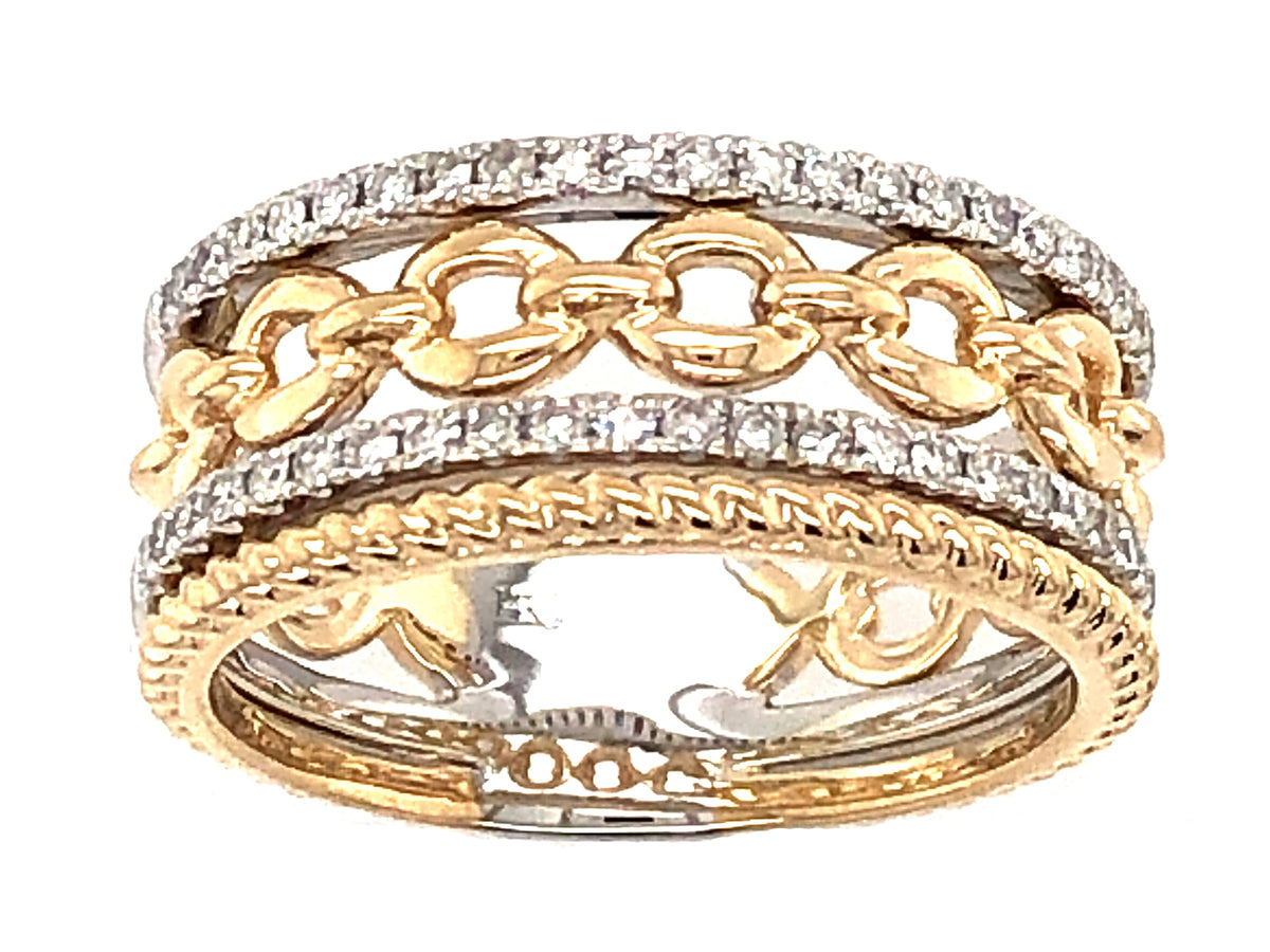 DIAMOND LINK & BRAID RING, 14KWY (N)