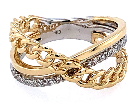 DIAMOND LINK BYPASS RING, 14KWY (N)