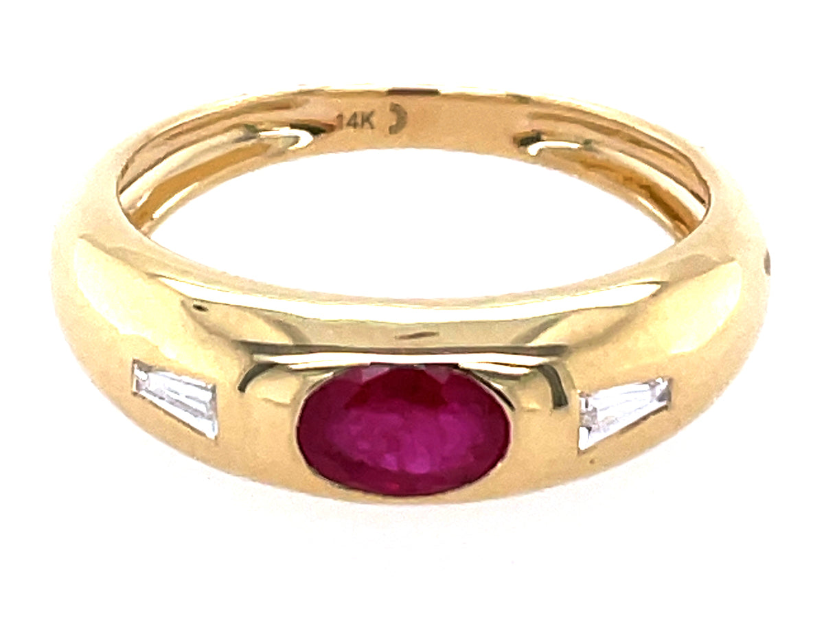 RUBY OVAL FLUSH SET & DIAMOND BAGUETTE RING