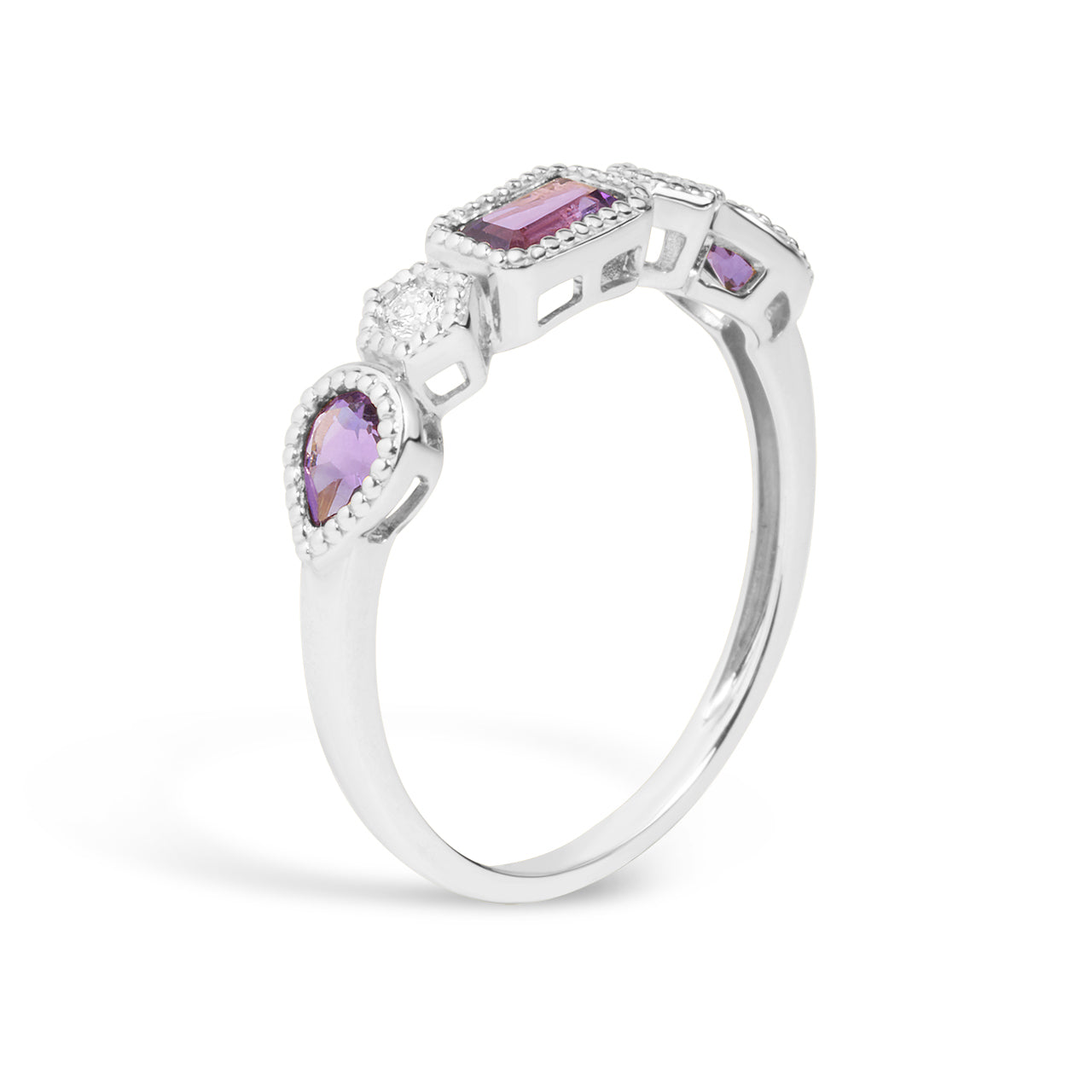 Amethyst & Diamond 5 Stone Band
