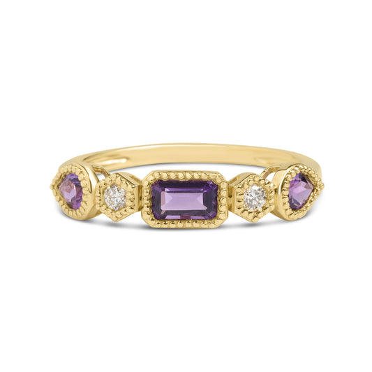Amethyst & Diamond 5 Stone Band