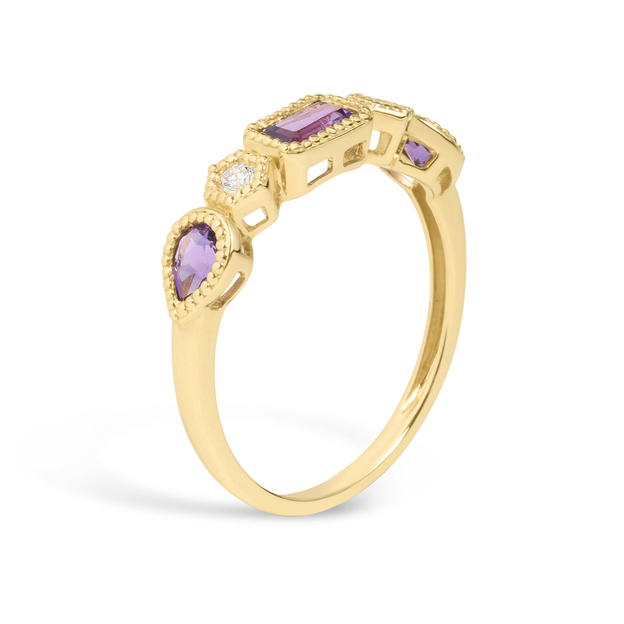 Amethyst & Diamond 5 Stone Band