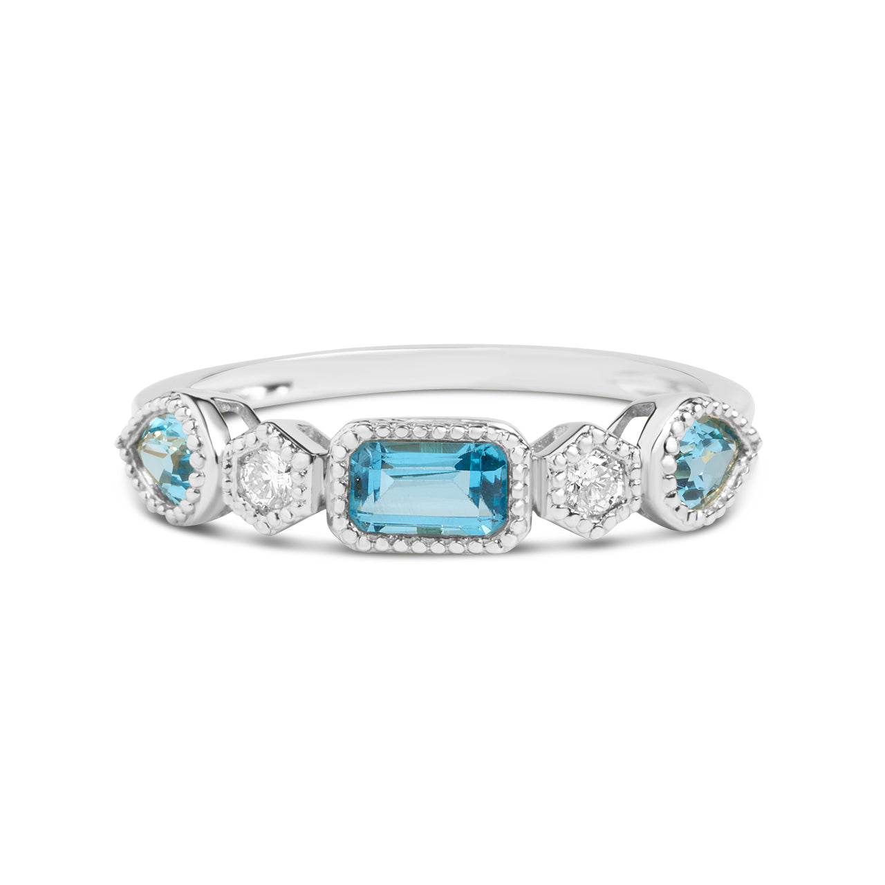 Blue Topaz & Diamond 5 Stone Band