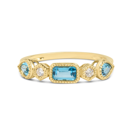 Blue Topaz & Diamond 5 Stone Band