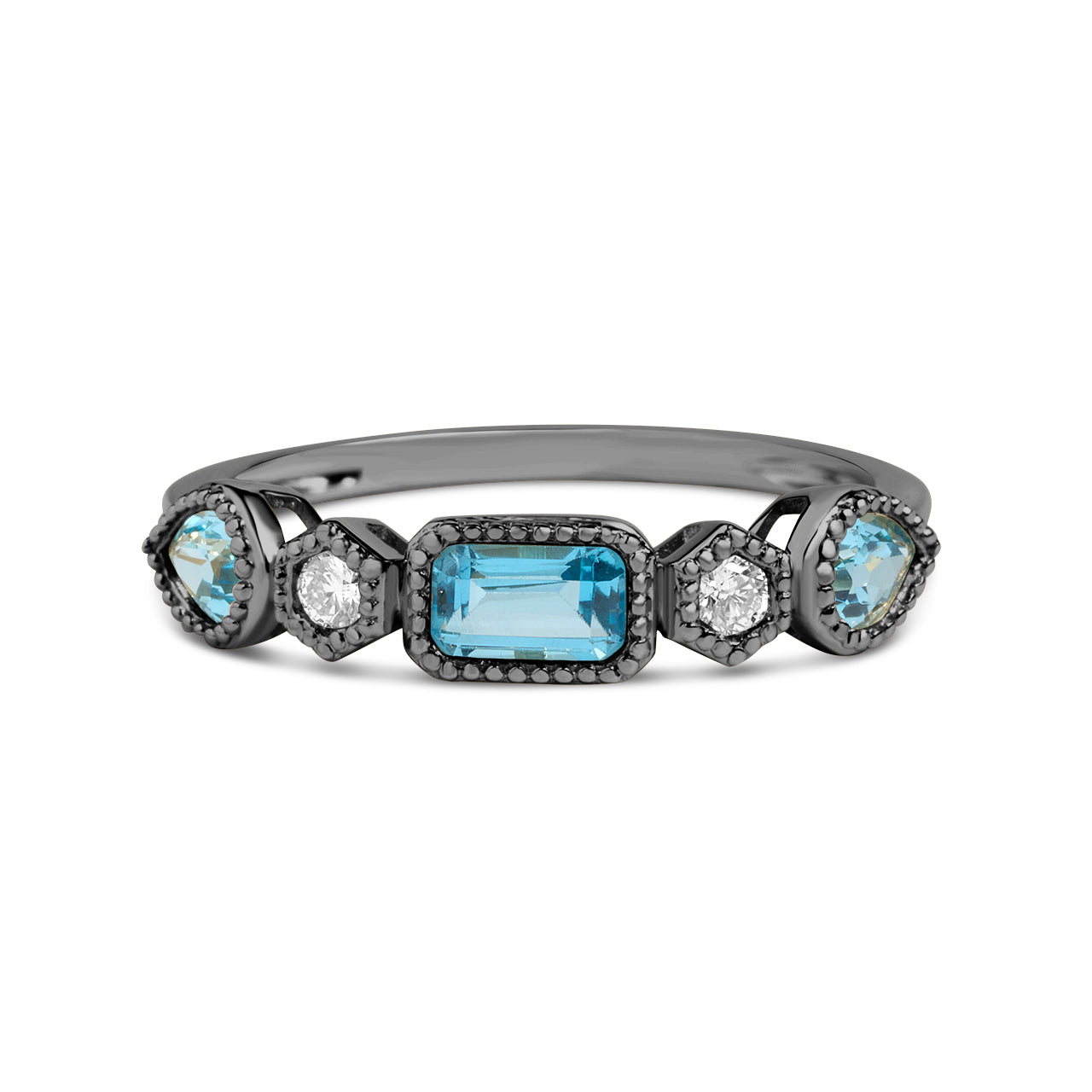 Blue Topaz & Diamond 5 Stone Band