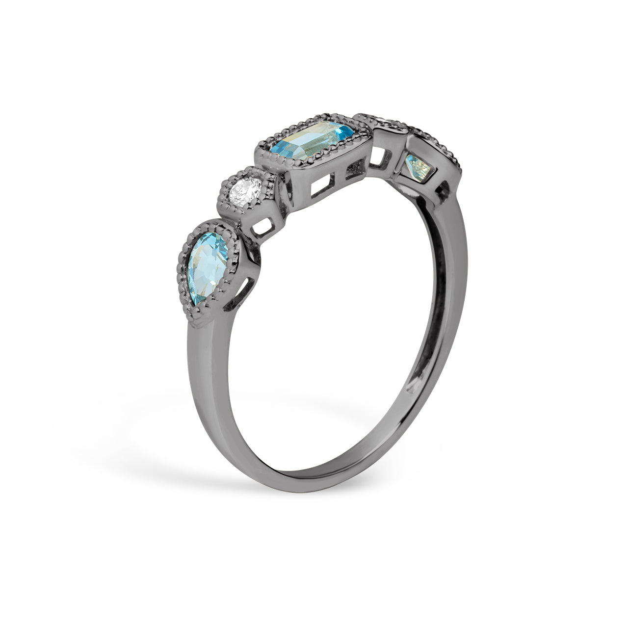 Blue Topaz & Diamond 5 Stone Band