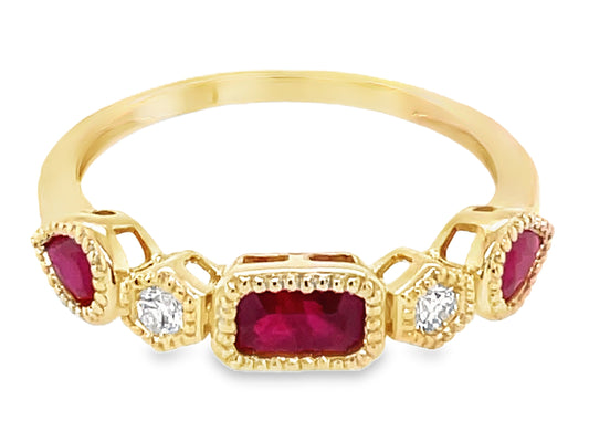 RUBY & DIAMOND ALTERNATING 5 STONE RING