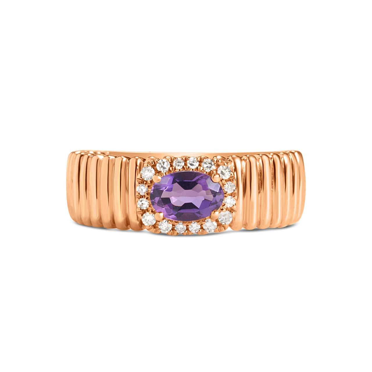 Amethyst & Diamond East-West Fluted Band
