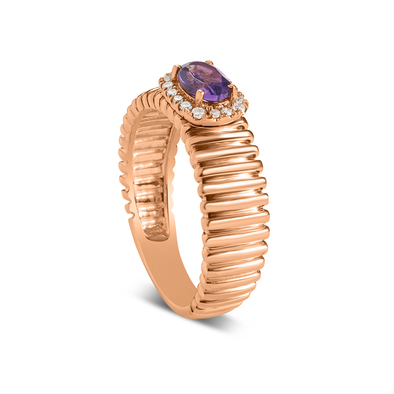 Amethyst & Diamond East-West Fluted Band