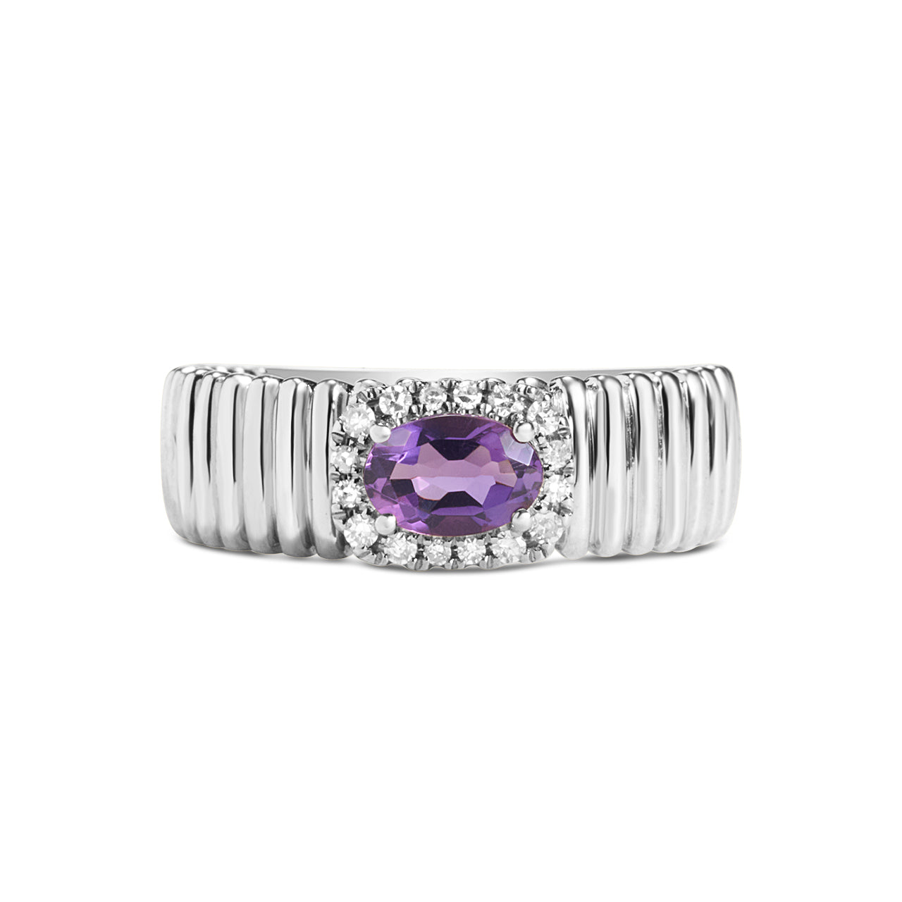 Amethyst & Diamond East-West Fluted Band