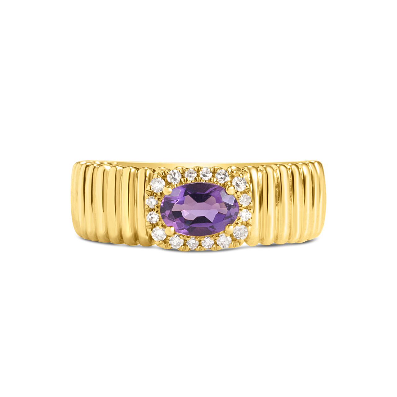 Amethyst & Diamond East-West Fluted Band