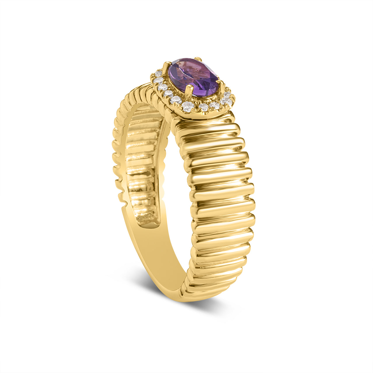 Amethyst & Diamond East-West Fluted Band