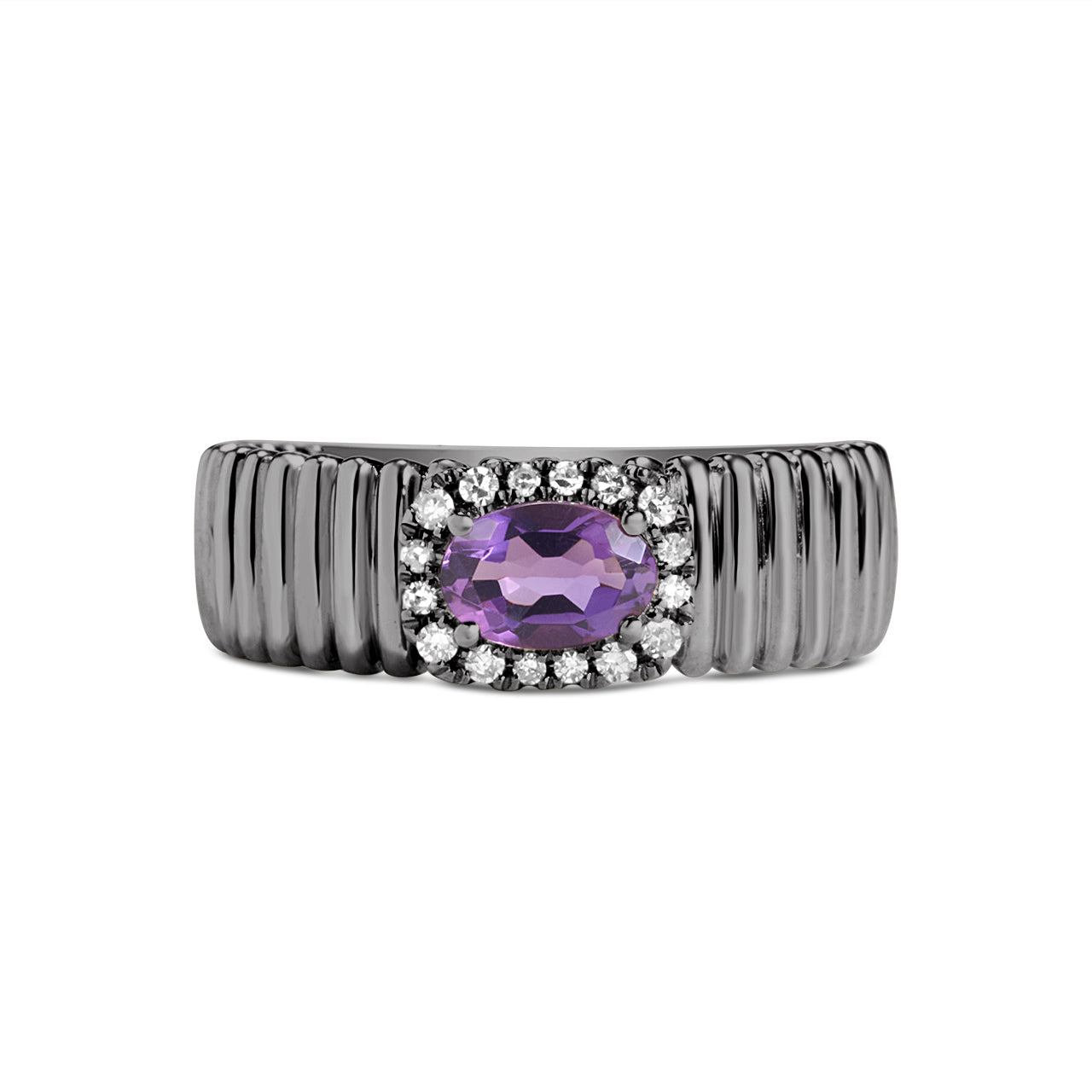 Amethyst & Diamond East-West Fluted Band