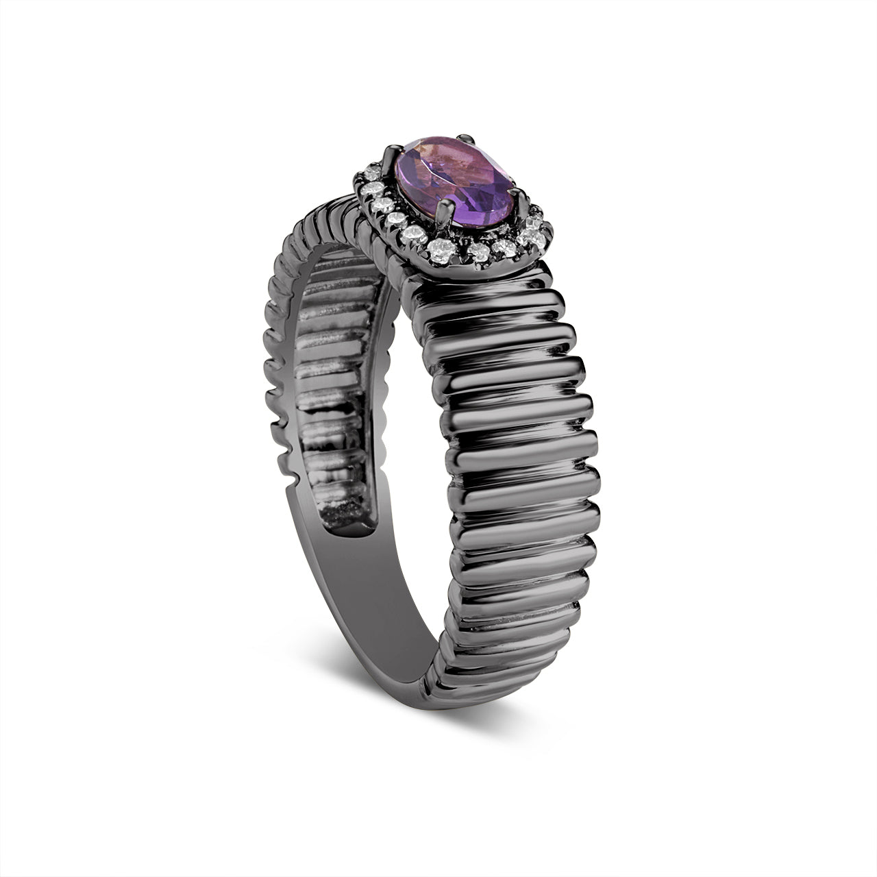 Amethyst & Diamond East-West Fluted Band