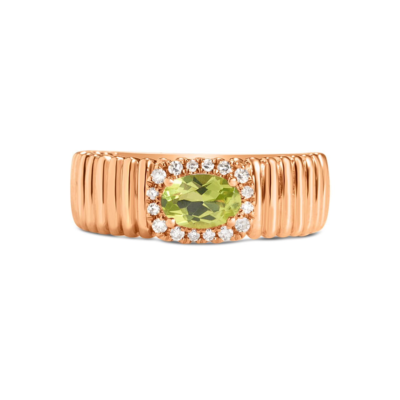 Peridot & Diamond East-West Fluted Band