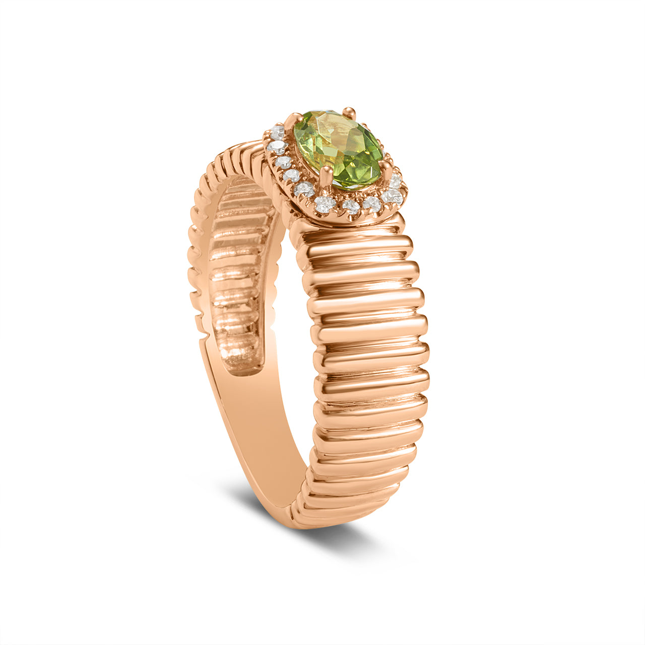 Peridot & Diamond East-West Fluted Band