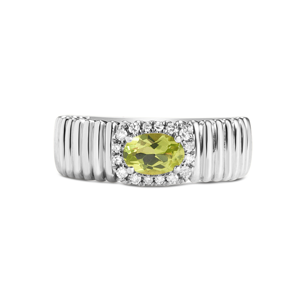 Peridot & Diamond East-West Fluted Band