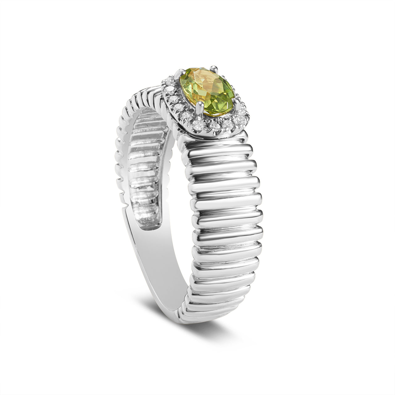 Peridot & Diamond East-West Fluted Band