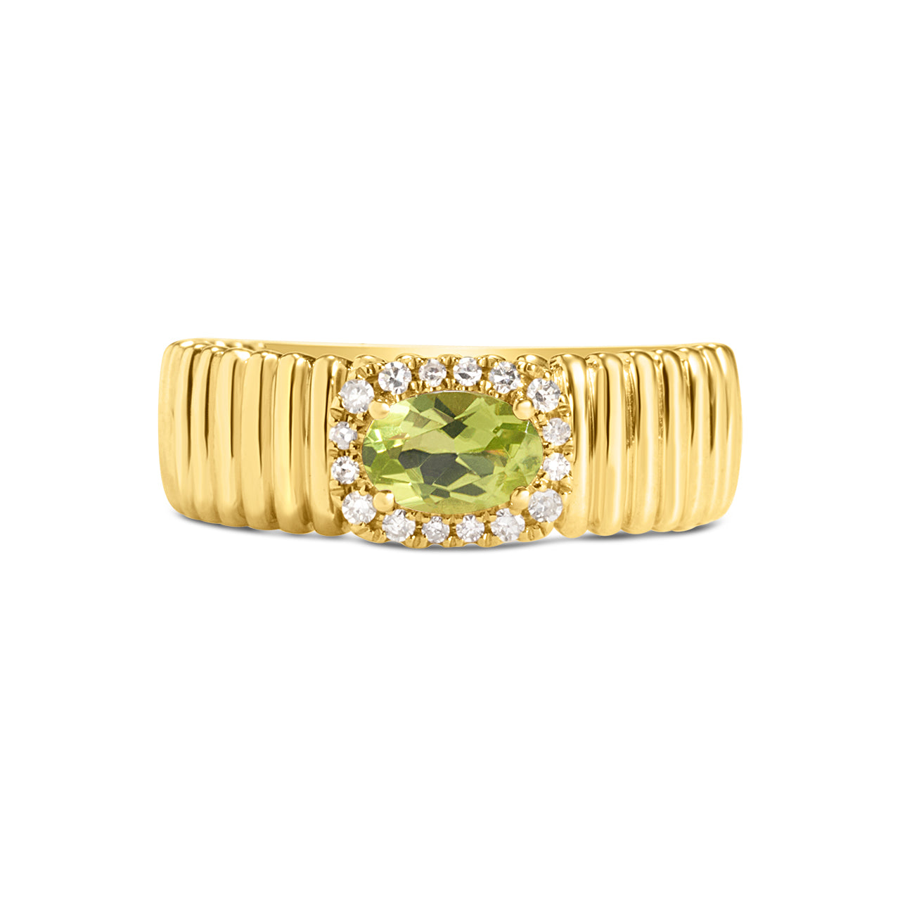 Peridot & Diamond East-West Fluted Band