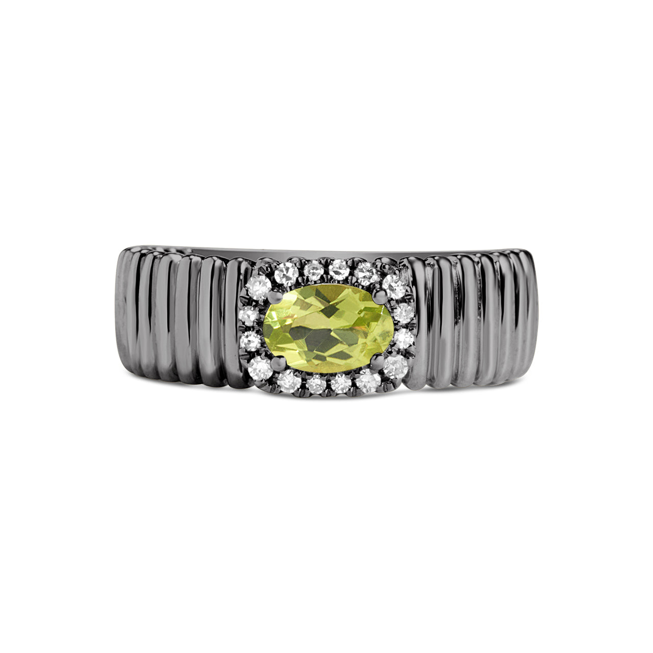 Peridot & Diamond East-West Fluted Band