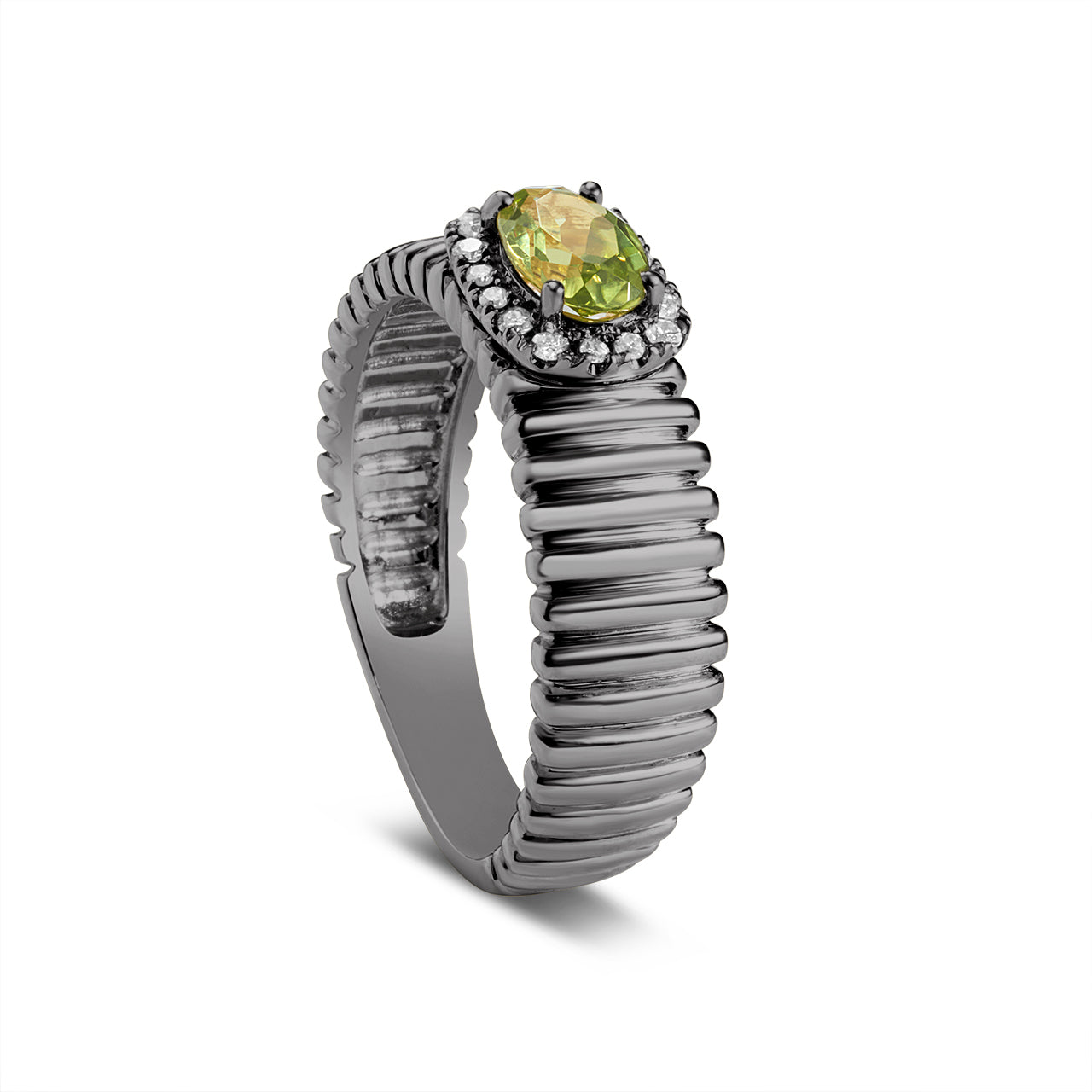 Peridot & Diamond East-West Fluted Band