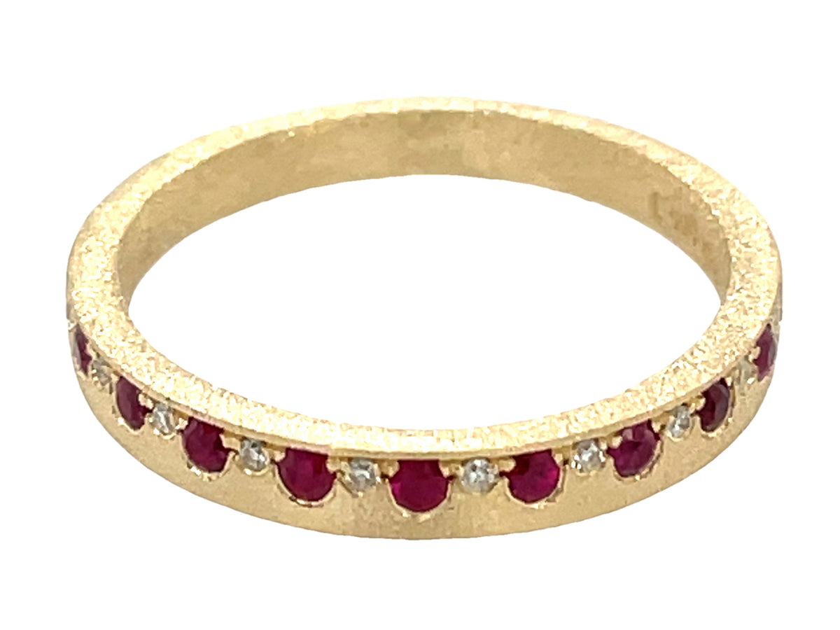 RUBY & DIAMOND OFFSET RING, SATIN FINISH