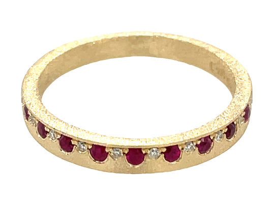 RUBY & DIAMOND OFFSET RING, SATIN FINISH