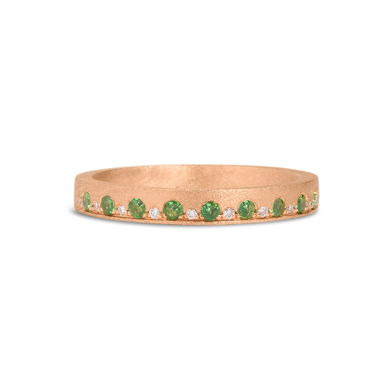 Tsavorite & Diamond Alternating Flush Stackable Band