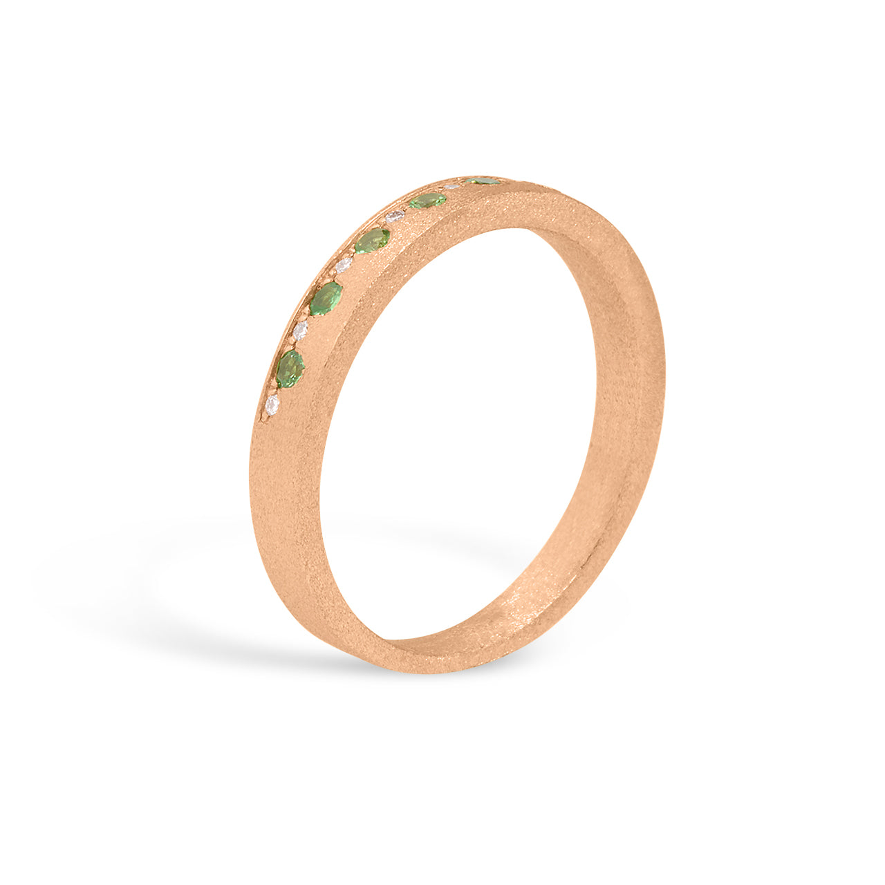 Tsavorite & Diamond Alternating Flush Stackable Band