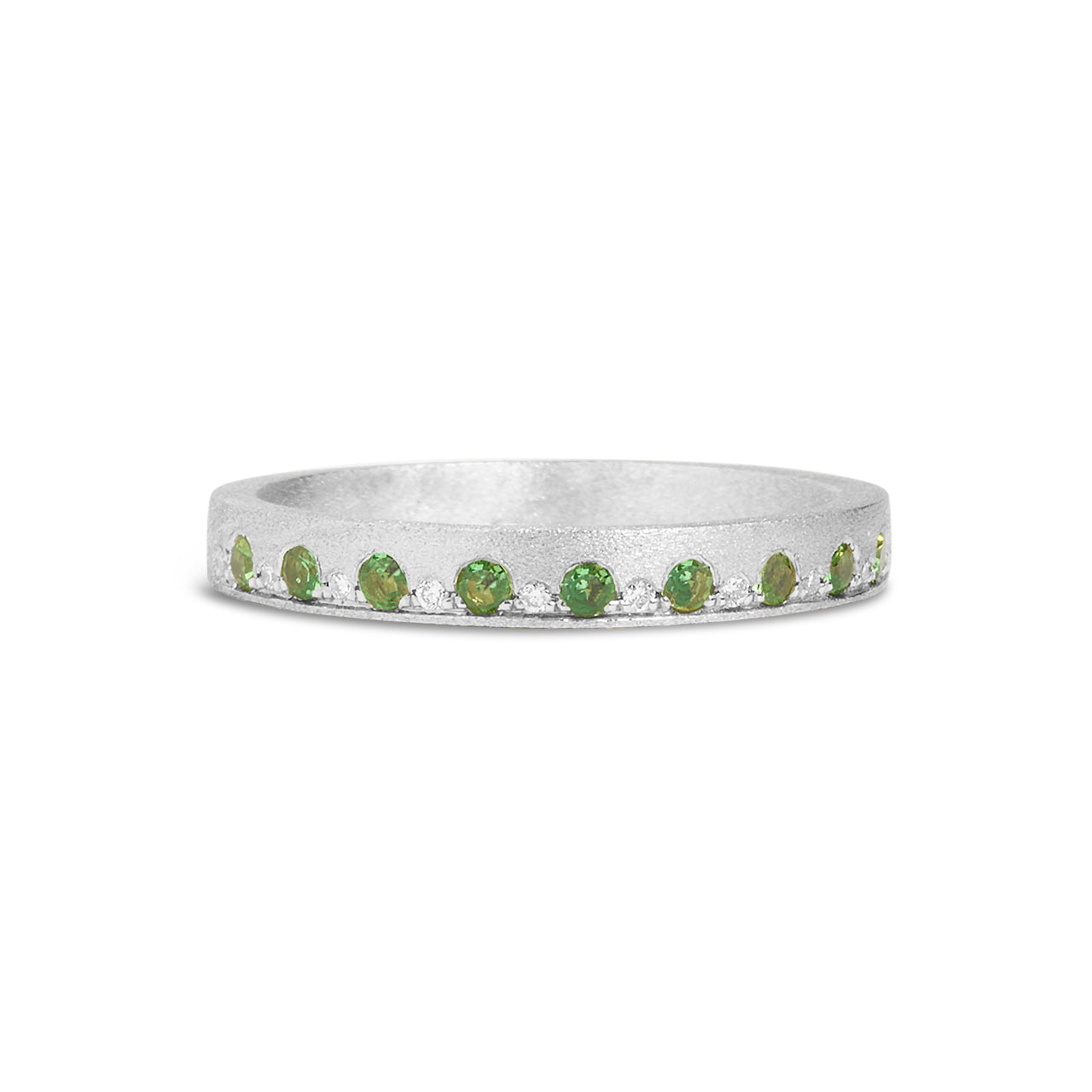 Tsavorite & Diamond Alternating Flush Stackable Band