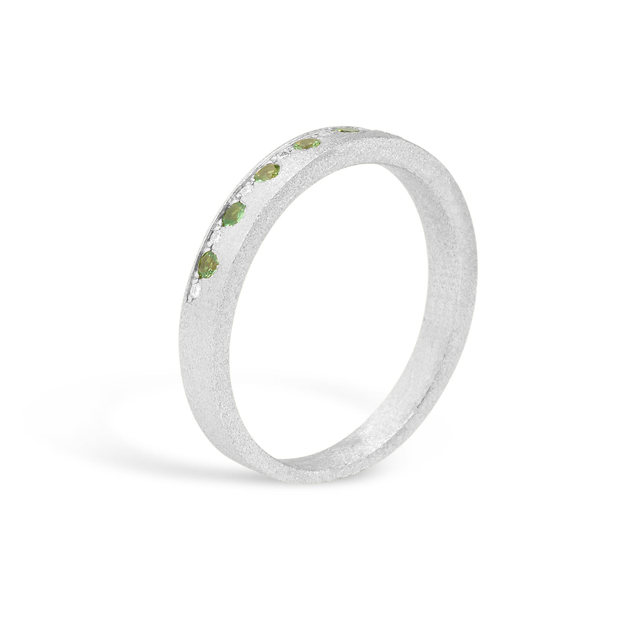 Tsavorite & Diamond Alternating Flush Stackable Band
