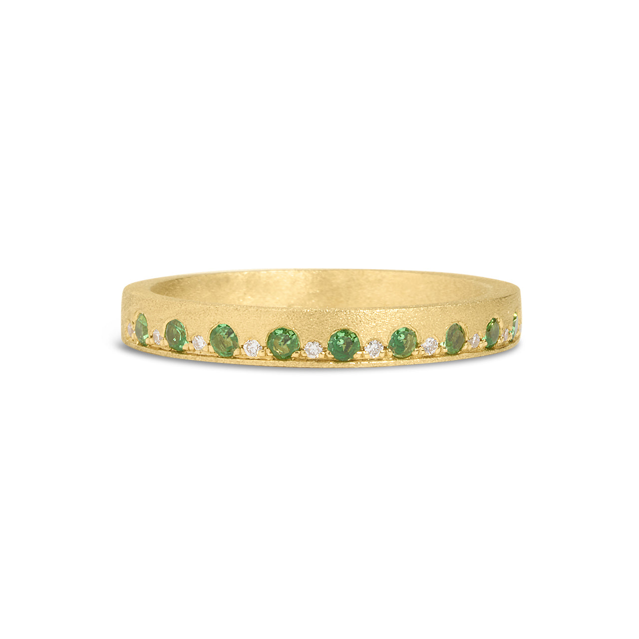 Tsavorite & Diamond Alternating Flush Stackable Band