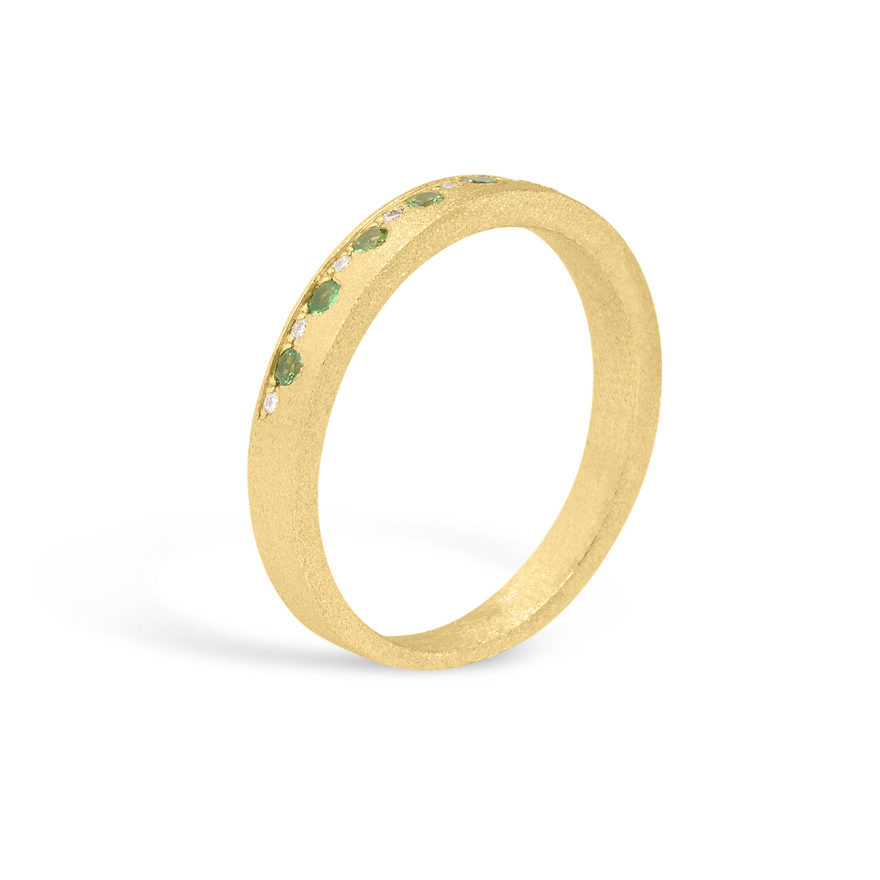 Tsavorite & Diamond Alternating Flush Stackable Band
