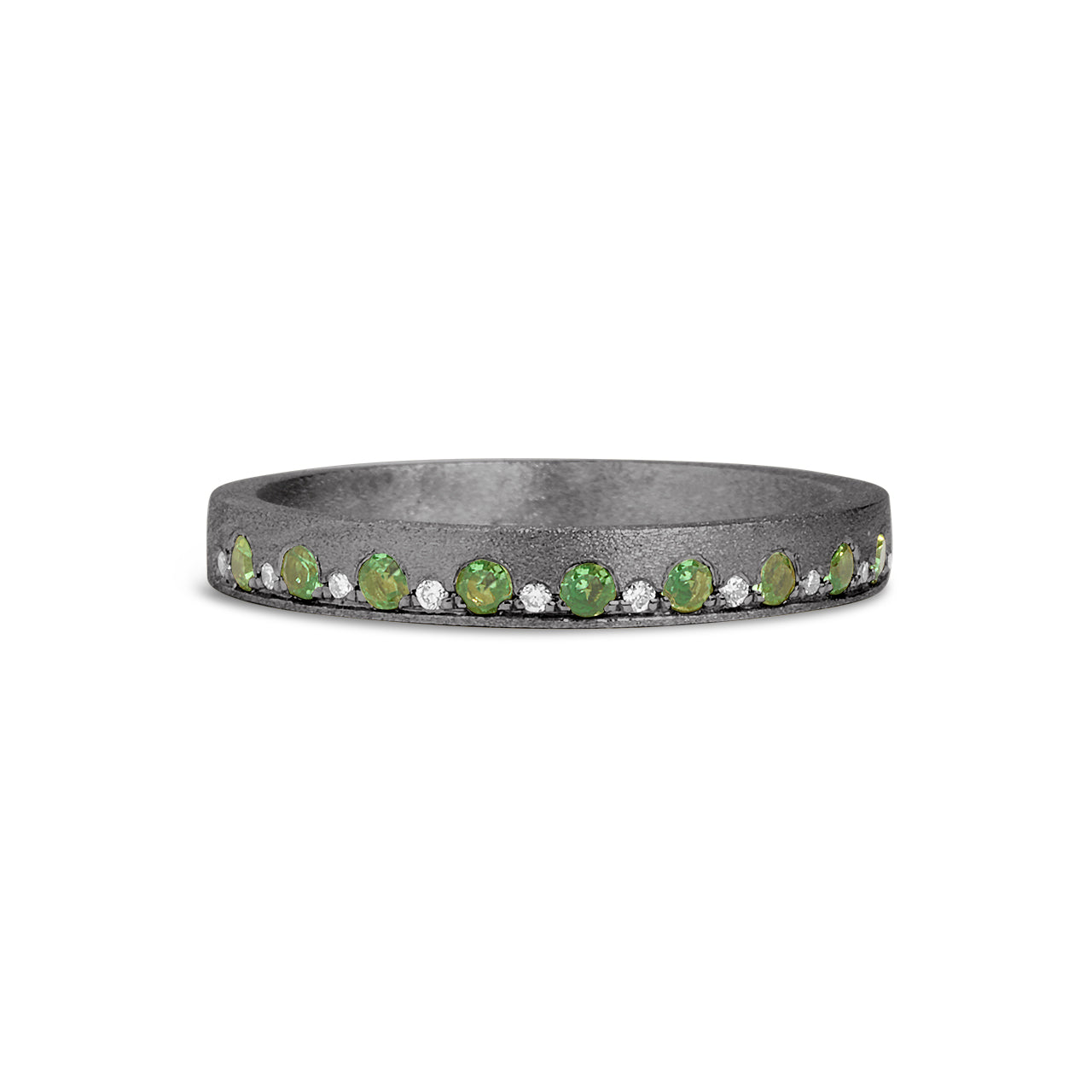 Tsavorite & Diamond Alternating Flush Stackable Band