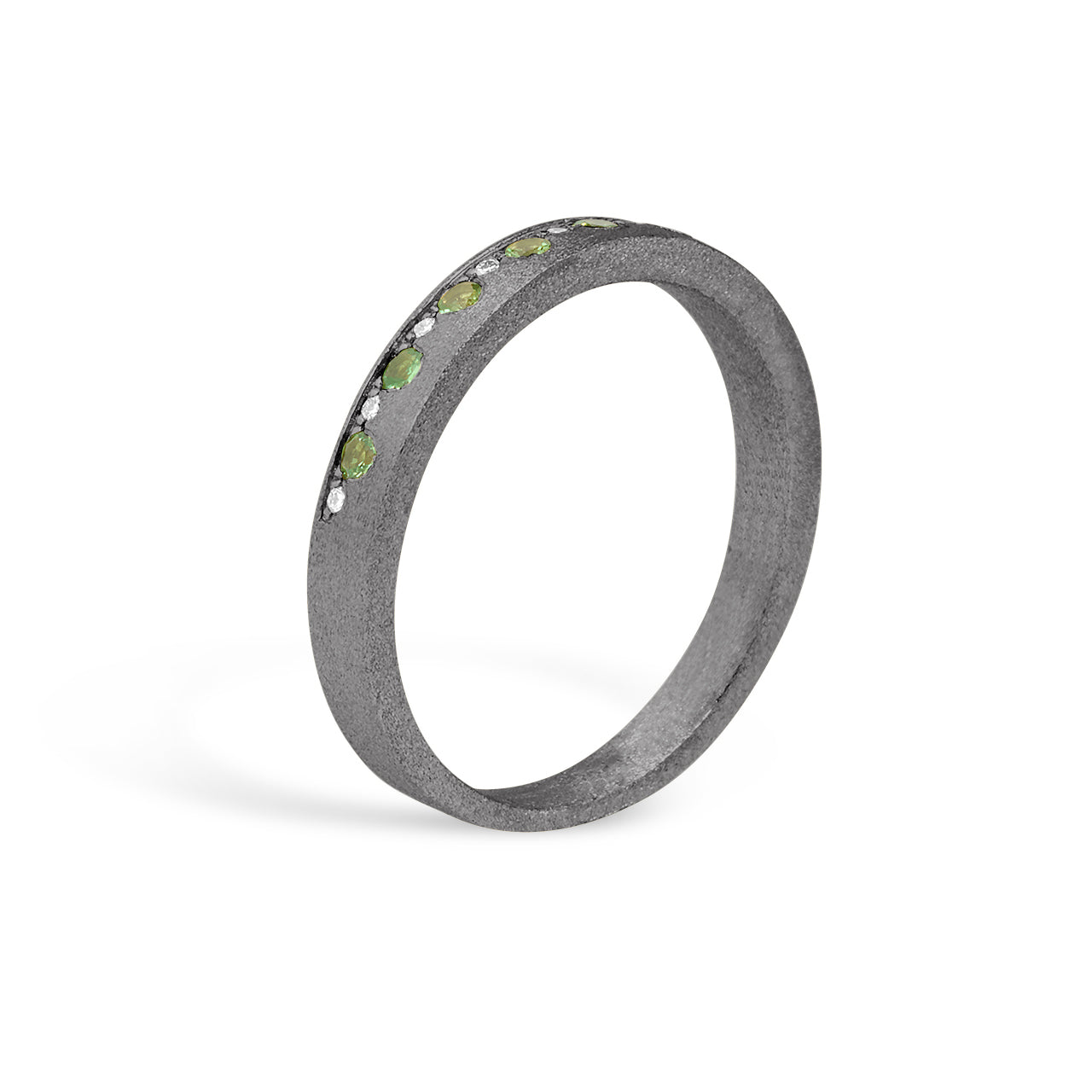 Tsavorite & Diamond Alternating Flush Stackable Band